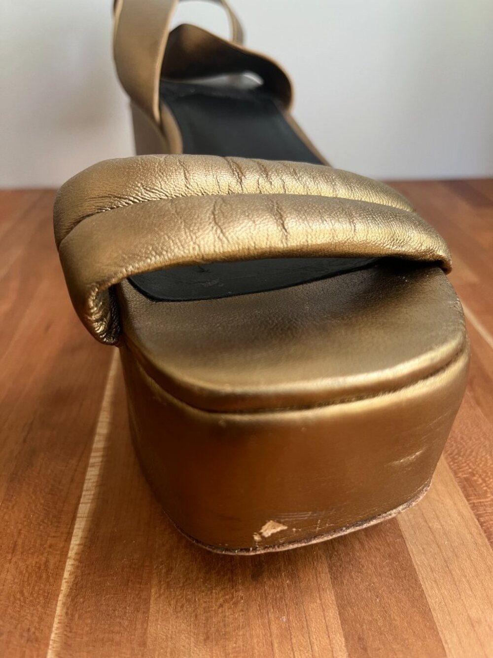 Charlotte Stone Metallic Gold Platform Wedge Sa - Picture 5 of 8
